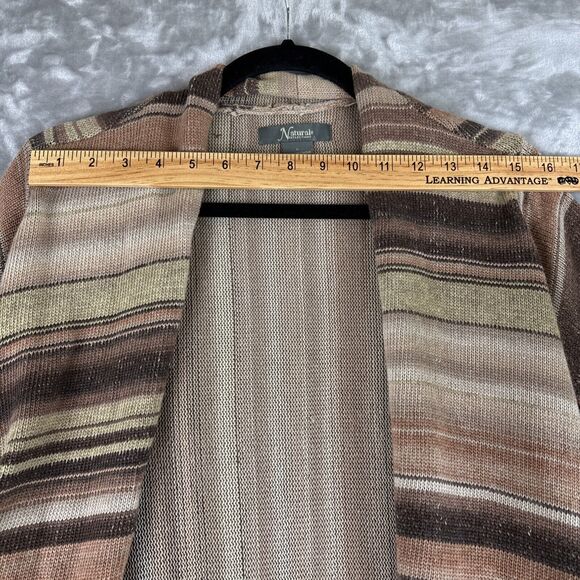Natural Reflections Stripe Open Front Cardigan Women L Browns Fringe Boho (0786) - Picture 8 of 10